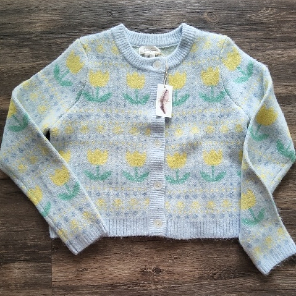 Jessica Simpson Light Blue Cardigan with Yellow Tulip Motif